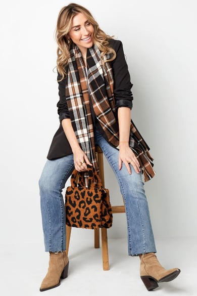 Scarf with checkered print Black &amp; Beige Acrylic h5 Picture3